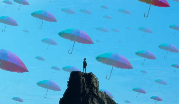 Abstracte Achtergrond Met Menselijk Silhouet Paraplu — Stockfoto