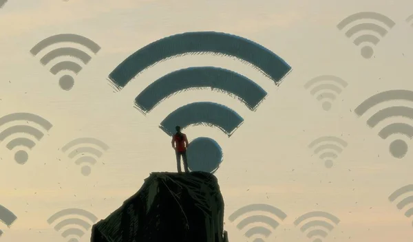 Fondo Abstracto Con Silueta Humana Señales Wifi — Foto de Stock