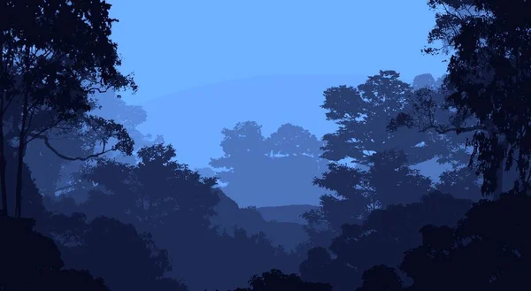 带雾状树木的抽象山地森林景观 有复制空间 自然背景 — 图库照片