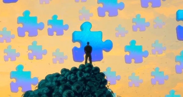 Abstrakter Hintergrund Mit Menschlicher Silhouette Und Puzzle Fragmenten — Stockfoto