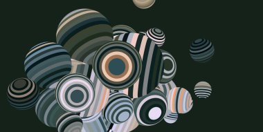 Soyut arkaplan, çok renkli balonlu 3D resim. Çağdaş sanat. Sanatsal dijital palet