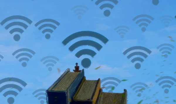 Fondo Abstracto Con Silueta Humana Señales Wifi — Foto de Stock