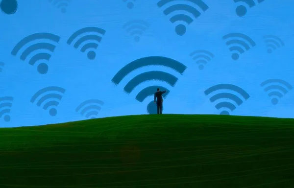 Sfondo Astratto Con Silhouette Umana Segni Wifi — Foto Stock