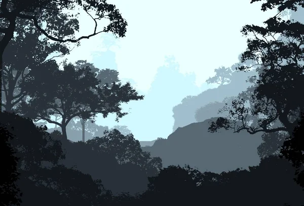Paisaje Forestal Montañoso Abstracto Con Árboles Brumosos Con Espacio Para — Foto de Stock