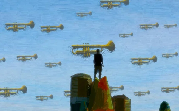 Abstrakter Hintergrund Mit Menschlicher Silhouette Und Musikalischen Dingen — Stockfoto