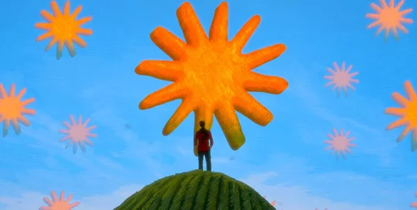 Abstrakter Hintergrund Mit Menschlicher Silhouette Und Geometrischen Sonnen — Stockfoto