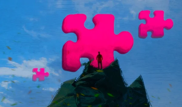 Abstrakter Hintergrund Mit Menschlicher Silhouette Und Puzzle Fragmenten — Stockfoto