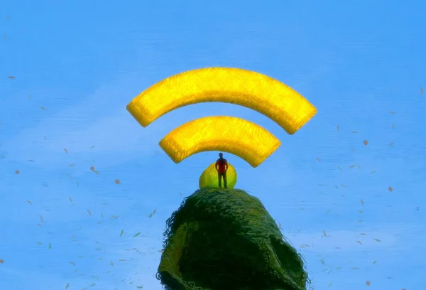 Fondo Abstracto Con Silueta Humana Señales Wifi — Foto de Stock