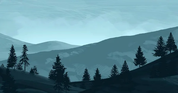 Abstrakte Neblige Berglandschaft Mit Kopierraum Natürlicher Hintergrund — Stockfoto