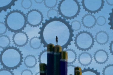 İnsan silueti ve vitesli soyut arkaplan 