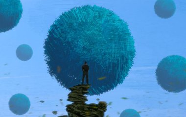 İnsan silueti ve topları ile soyut arkaplan   