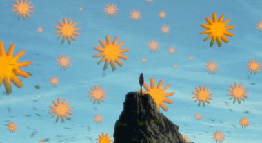 İnsan silueti ve geometrik biçimlere sahip soyut arkaplan