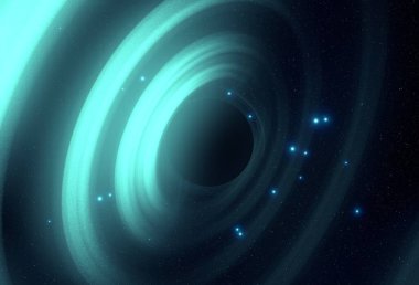 Soyut arka plan sanatı. Siyah arka planda neon halkalar. Uzay temalı sanatsal dijital arkaplan.