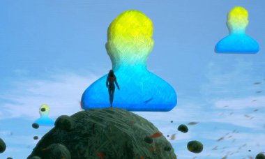 İnsan silueti ve insan formlarıyla soyut bir arkaplan 