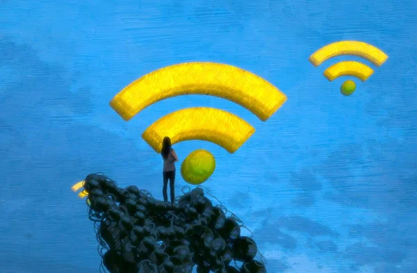 Αφηρημένο Φόντο Ανθρώπινη Σιλουέτα Και Wifi Πινακίδες — Φωτογραφία Αρχείου