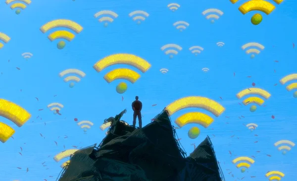 Sfondo Astratto Con Silhouette Umana Segni Wifi — Foto Stock