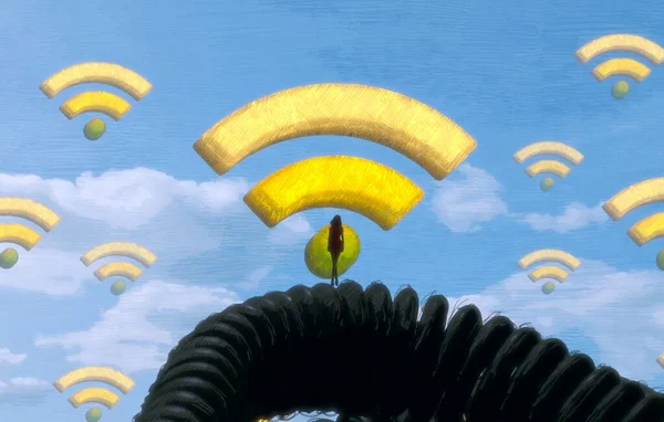 Fondo Abstracto Con Silueta Humana Señales Wifi — Foto de Stock