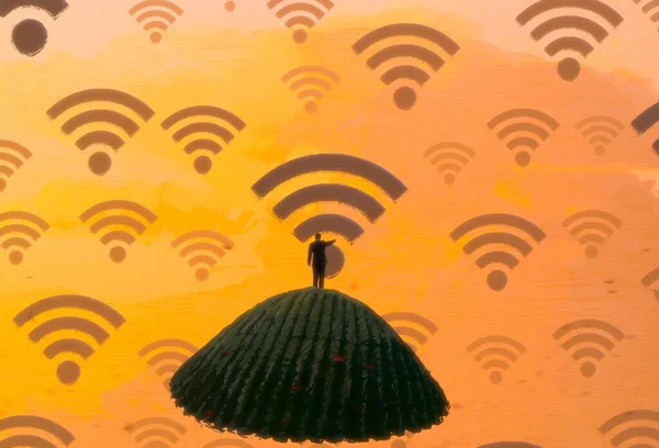 Fondo Abstracto Con Silueta Humana Señales Wifi — Foto de Stock