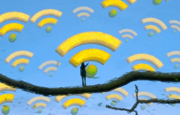 Sfondo Astratto Con Silhouette Umana Segni Wifi — Foto Stock