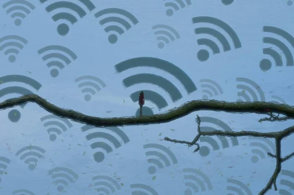 Fondo Abstracto Con Silueta Humana Señales Wifi — Foto de Stock