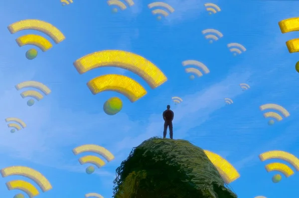 Sfondo Astratto Con Silhouette Umana Segni Wifi — Foto Stock