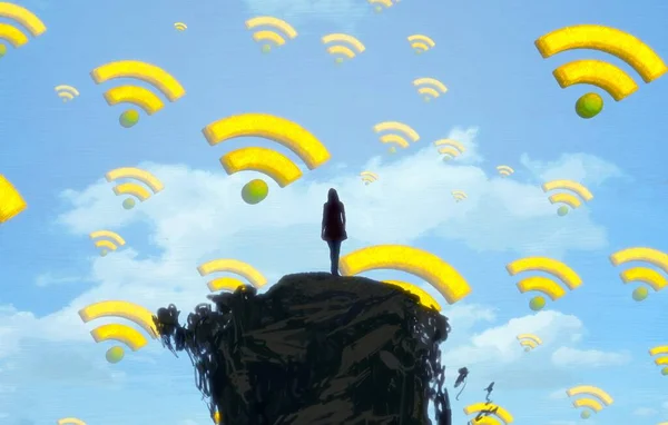 Fondo Abstracto Con Silueta Humana Señales Wifi — Foto de Stock