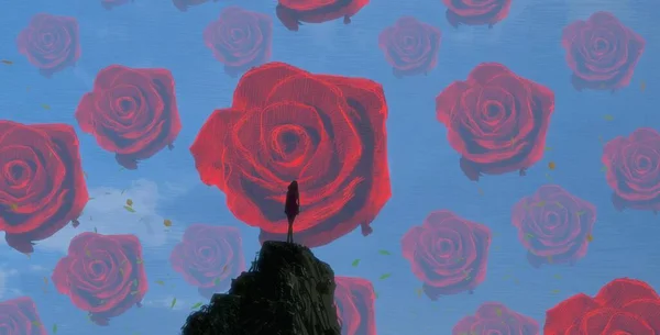 Fond Abstrait Avec Silhouette Humaine Roses — Photo