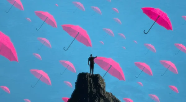 Elvont Háttér Emberi Sziluett Esernyők — Stock Fotó