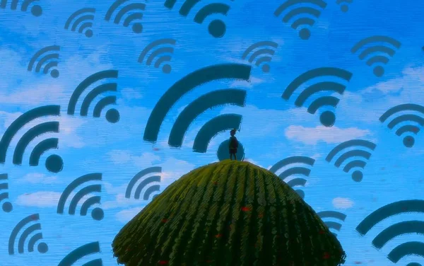 Fundal Abstract Siluetă Umană Semne Wifi — Fotografie, imagine de stoc