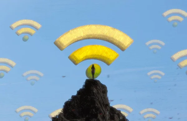 Abstracte Achtergrond Met Menselijk Silhouet Wifi Tekens — Stockfoto