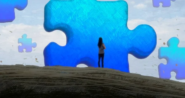 Sfondo Astratto Con Silhouette Umana Frammenti Puzzle — Foto Stock