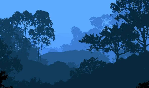 Soyut Tepe Orman Manzarası Sisli Ağaçlar Fotokopi Alanı Doğal Arkaplan — Stok fotoğraf