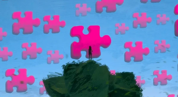 Sfondo Astratto Con Silhouette Umana Frammenti Puzzle — Foto Stock