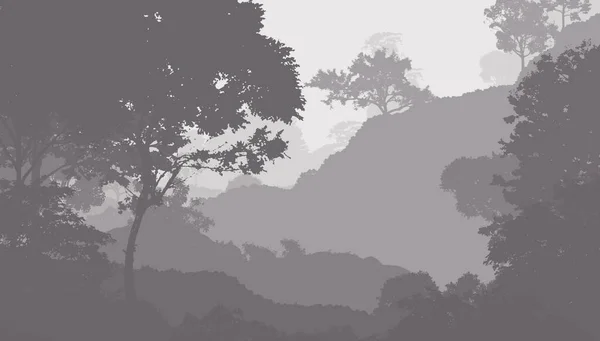 Abstraktní Kopcovitá Lesní Krajina Mlhavými Stromy Kopírovacím Prostorem Přírodní Zázemí — Stock fotografie