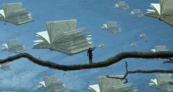 Abstract background with human silhouette and books