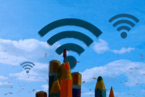 人間のシルエットとWifiサイン付きの抽象的な背景 — ストック写真