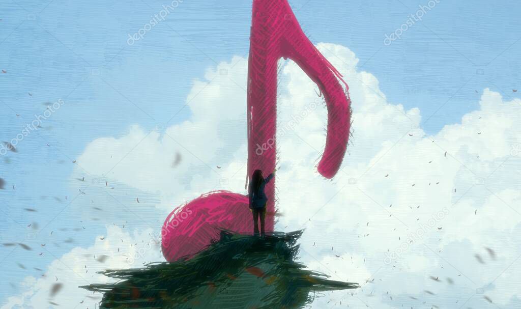 Abstract background with human silhouette and musical things  