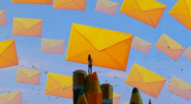 İnsan silueti ve postaları ile soyut arkaplan    