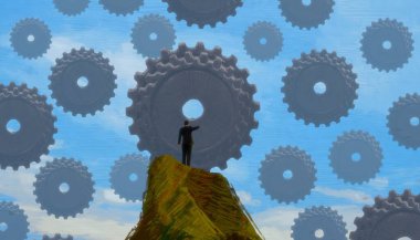 İnsan silueti ve vitesli soyut arkaplan 