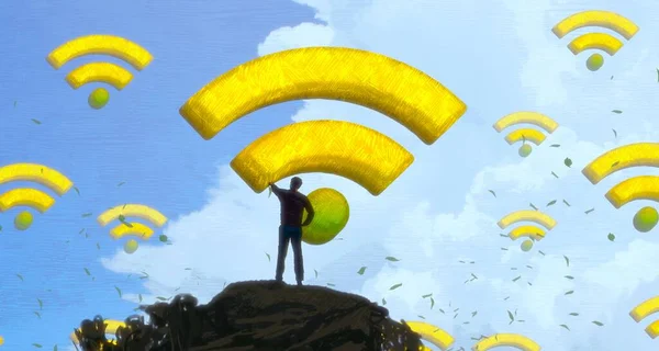 Sfondo Astratto Con Silhouette Umana Segni Wifi — Foto Stock