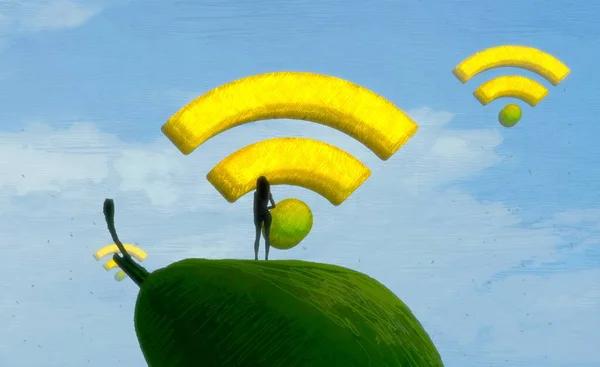 Fondo Abstracto Con Silueta Humana Señales Wifi — Foto de Stock