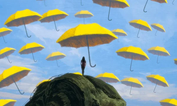 Nsan Silueti Şemsiyeli Soyut Bir Arkaplan — Stok fotoğraf