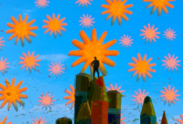 Абстрактний Фон Людським Силуетом Знаками Сонця — стокове фото