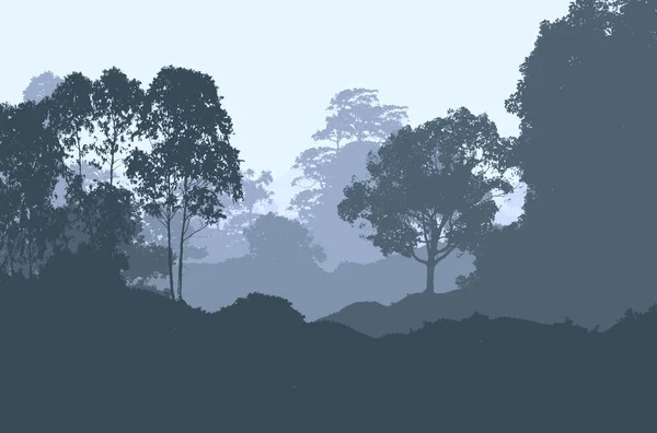 Abstract Hilly Forest Landscape Foggy Trees Copy Space Natural Background — Stock Photo, Image