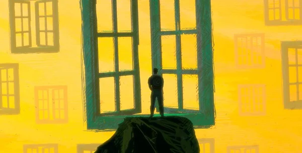 Abstract background with human silhouette and windows