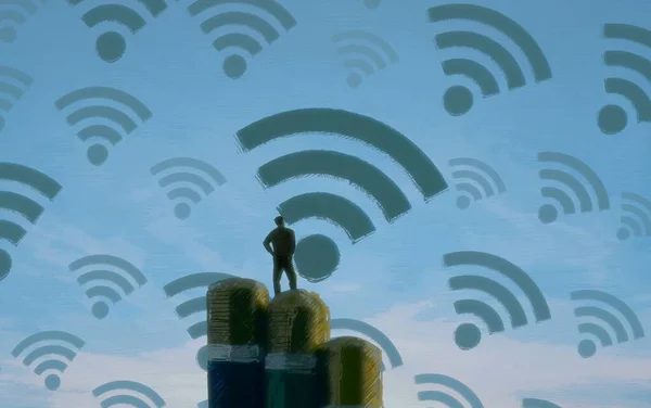 Fondo Abstracto Con Silueta Humana Señales Wifi — Foto de Stock