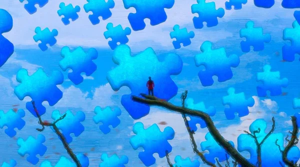 Sfondo Astratto Con Silhouette Umana Frammenti Puzzle — Foto Stock