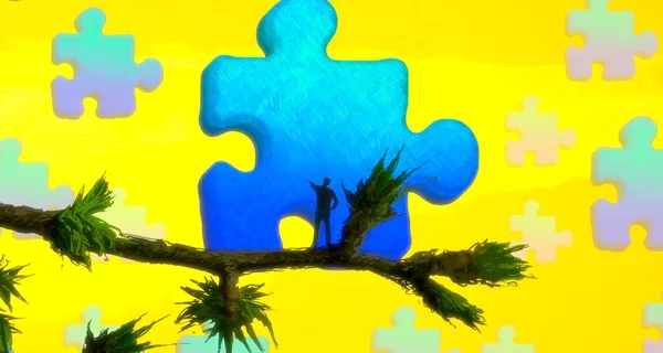 Abstract Background Human Silhouette Puzzle Fragments — Stock Photo, Image