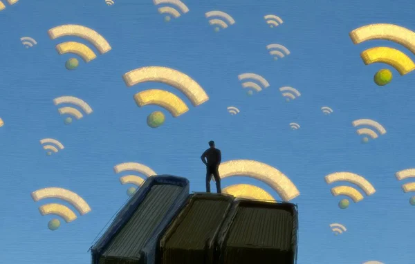 Sfondo Astratto Con Silhouette Umana Segni Wifi — Foto Stock