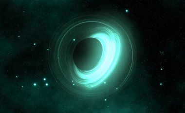 Soyut arka plan sanatı. Siyah arka planda neon halkalar. Uzay temalı sanatsal dijital arkaplan.